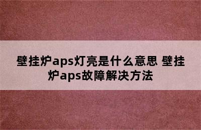 壁挂炉aps灯亮是什么意思 壁挂炉aps故障解决方法